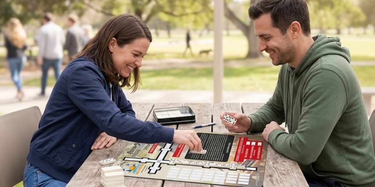 couple playing Dominoes Solitaire board game